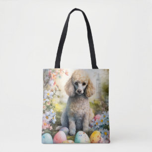 Bolsa Tote Cachorro Poodle com Feriado de Ovos de Páscoa