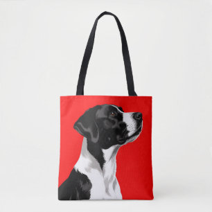 Bolsa Tote Cachorro Preto e Branco em Fundo Vermelho Ousado