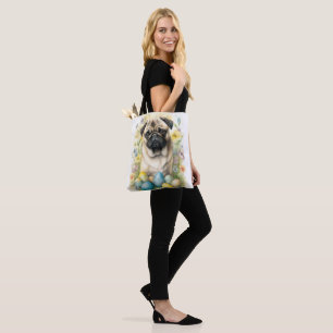 Bolsa Tote Cachorro Pug com Ovos de Páscoa Feriado 