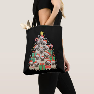 Bolsa Tote Cachorro Pugs Árvore de Natal Natal Mãe Pai Famíli