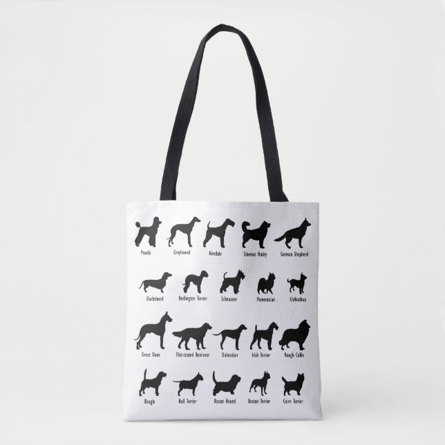 Bolsa Tote Cachorro Raça Silhuettes Slogan: Um Cachorro Pawsi (Frente)
