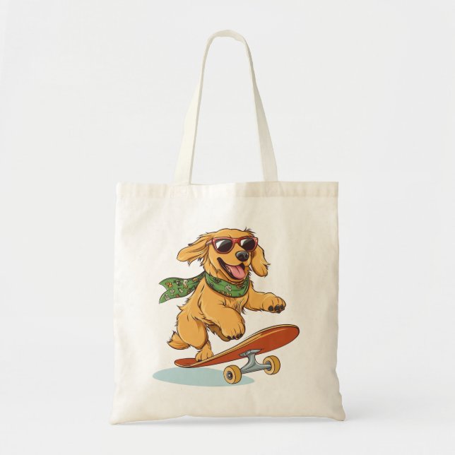 Bolsa Tote Cachorro Retriever Dourado Andando de Skate (Frente)