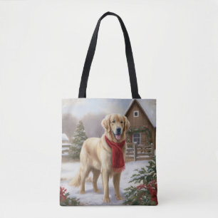 Bolsa Tote Cachorro Retriever Dourado na Neve Natal