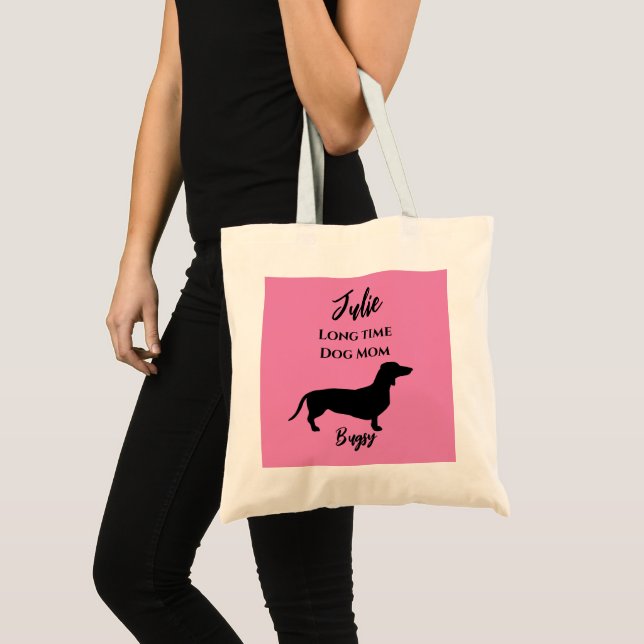 Bolsa Tote Cachorro Rosa Engraçado Mamãe Toalha Saco (Frente (produto))