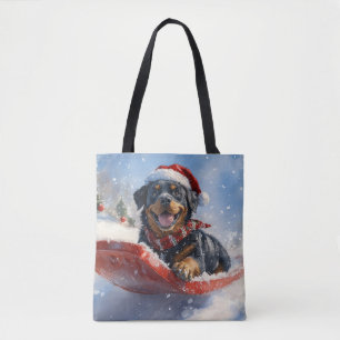 Bolsa Tote Cachorro Rottweiler no Trenó Deixe Nevar Natal