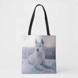 Bolsa Tote Cachorro Rouco branco entalando na neve