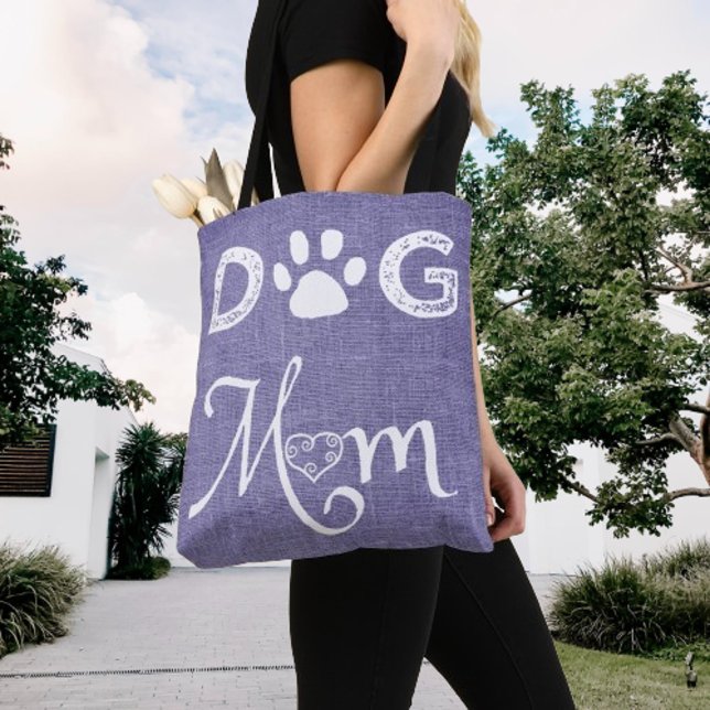 Bolsa Tote Cachorro Roxo Mamãe Toalha (Purple Burlap Dog Mom Tote Bag)
