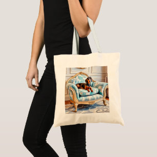 Bolsa Tote Cachorro Salsicha Bonito Dachshund em Poltrona Mon