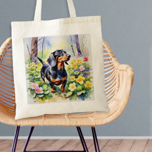 Bolsa Tote Cachorro Salsicha Dachshund Flor de Primavera da F