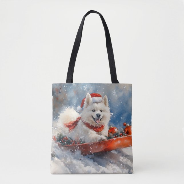 Bolsa Tote Cachorro Samojado, deixe nevar o Natal (Frente)