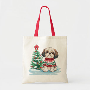 Bolsa Tote Cachorro Santa de Natal Shih Tzu