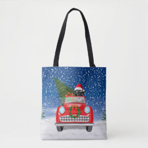 Bolsa Tote Cachorro Schnauzer Dirigindo Carro na Neve Natal