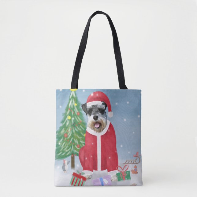 Bolsa Tote Cachorro Schnauzer no Natal da Neve (Frente)