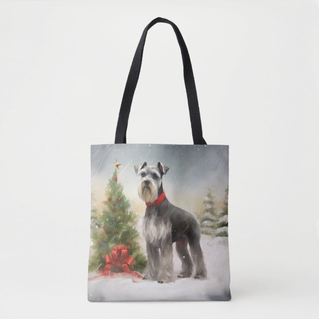 Bolsa Tote Cachorro Schnauzer no Natal da Neve (Frente)