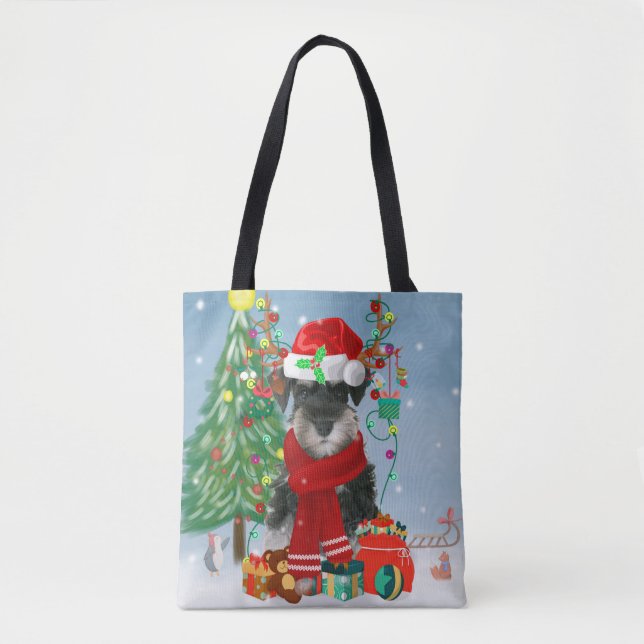 Bolsa Tote Cachorro Schnauzer no Natal da Neve (Frente)