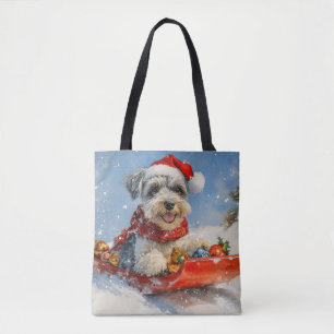 Bolsa Tote Cachorro Schnauzer no Trenó Deixe Nevar Natal
