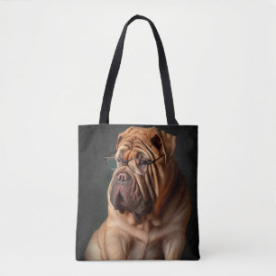 Bolsa Tote Cachorro Shar Pei Inteligente com Design de Livro