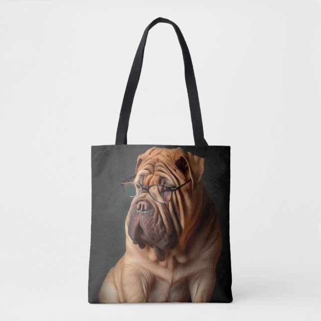 Bolsa Tote Cachorro Shar Pei Inteligente com Design de Livro (Frente)