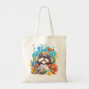 Bolsa Tote Cachorro Shih Tzu Snorkelando Recife de Coral