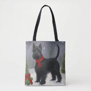 Bolsa Tote Cachorro Terrier Escocês na Neve Natal