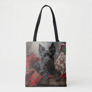 Bolsa Tote Cachorro Terrier Escocês Natal Festivo