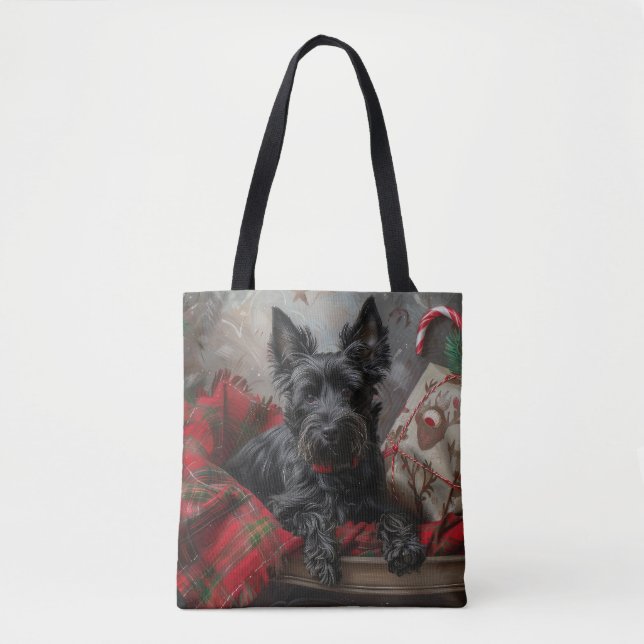 Bolsa Tote Cachorro Terrier Escocês Natal Festivo (Frente)