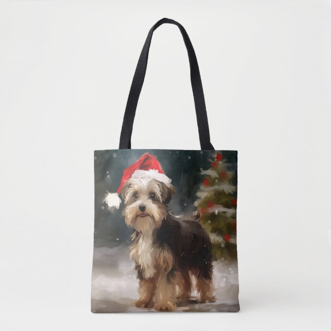 Bolsa Tote Cachorro Terrier no Natal da Neve (Frente)