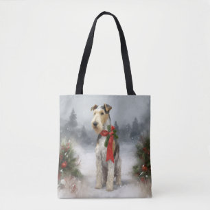 Bolsa Tote Cachorro Terrier Wirefox no Natal da Neve