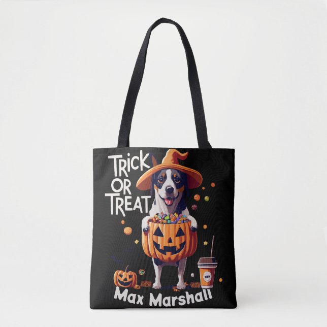 Bolsa Tote Cachorro Trick ou Tratar - Tripulação Boo Laranja  (Frente)