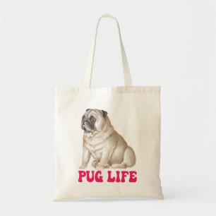 Bolsa Tote Cachorro Vida Pug Fofa Watercolor Pug Engraçado