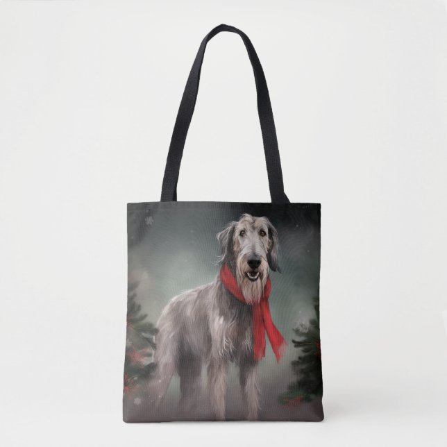Bolsa Tote Cachorro Wolfhound no Natal da Neve (Frente)