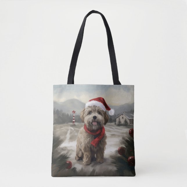 Bolsa Tote Cachorro Yorkipoo no Natal da neve (Frente)