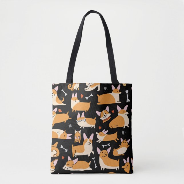 Bolsa Tote Cachorros Corgi, Lindo Fundo. (Frente)