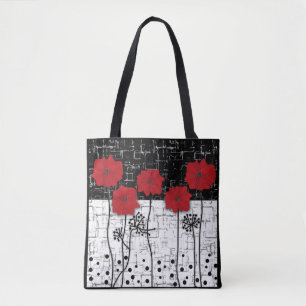 Bolsa Tote Cachorros, papoilas, flores vermelhas
