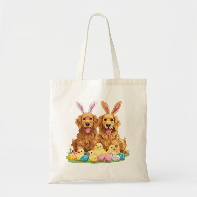 Bolsa Tote Cachorros páscoas De Retriever Cães Coelhinhos (Frente)