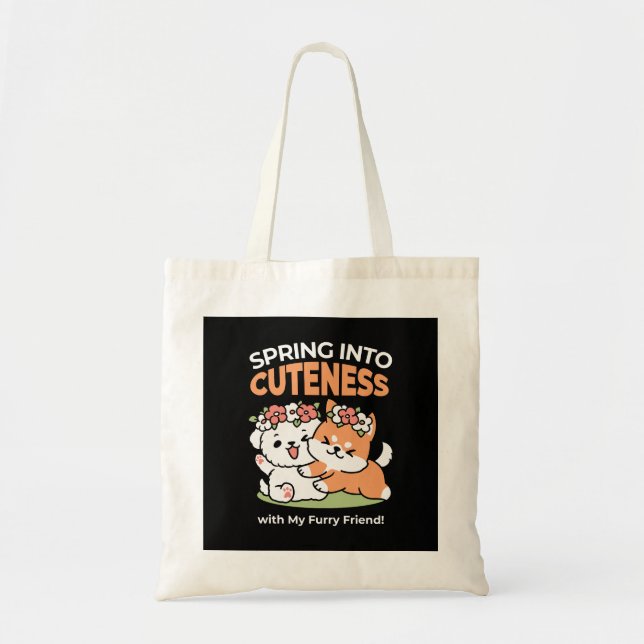 Bolsa Tote Cachorros Reproduzíveis com Corvos Flores - Tema d (Frente)