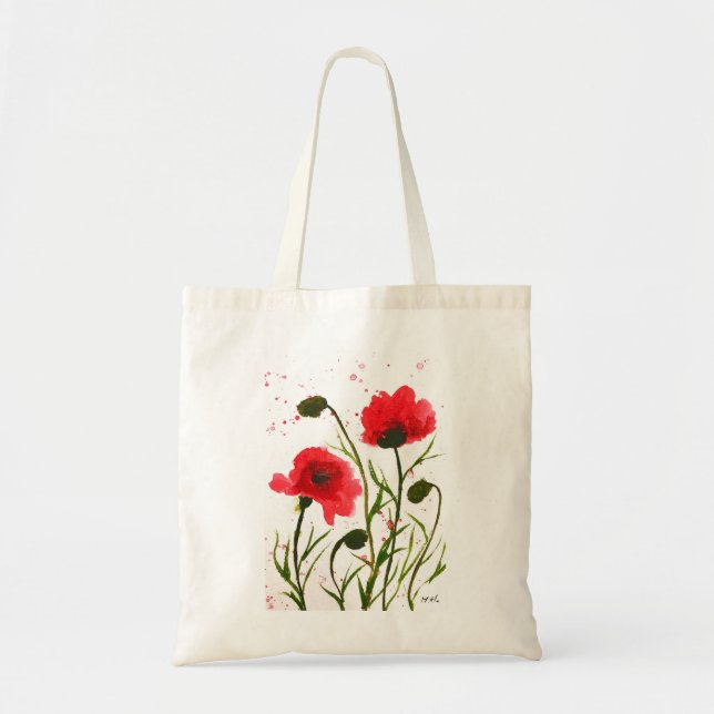 Bolsa Tote Cachorros vermelhos flores aquarela papoila (Frente)