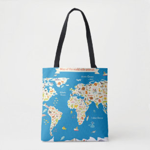 Bolsa Tote Caçoa o mapa do mundo com animais