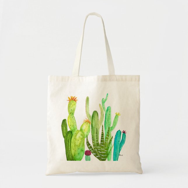 Bolsa Tote Cacto cactos verdes aquarela (Frente)