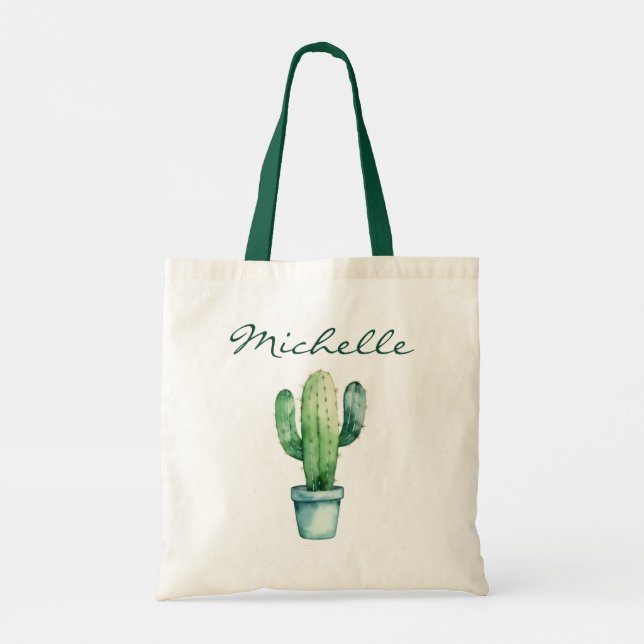 Bolsa Tote Cacto de Aguarela Moderna Cactos Deserto Suculenta (Verso)