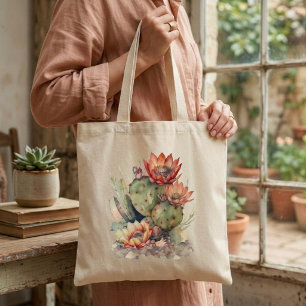 Bolsa Tote Cacto de Flores Laranja/Vermelhas
