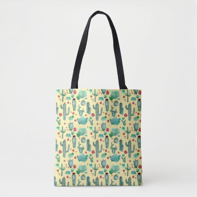 Bolsa Tote cacto e padrão de ladybug - fundo amarelo (Frente)