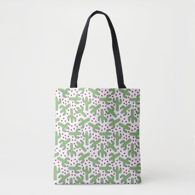Bolsa Tote Cacto ilustrado & teste padrão de flores (Frente)