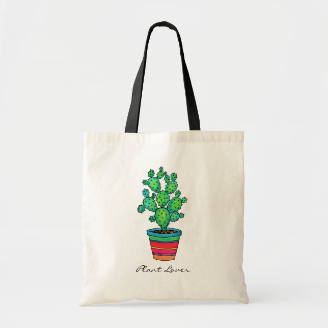 Bolsa Tote Cacto lindo da aguarela no pote bonito (Frente)