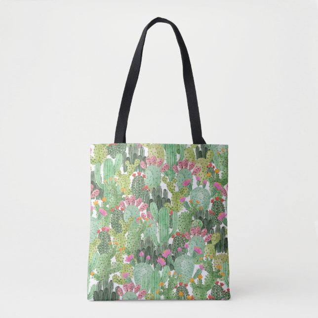 Bolsa Tote Cacto Pintado à Mão: Verde Deserto (Frente)