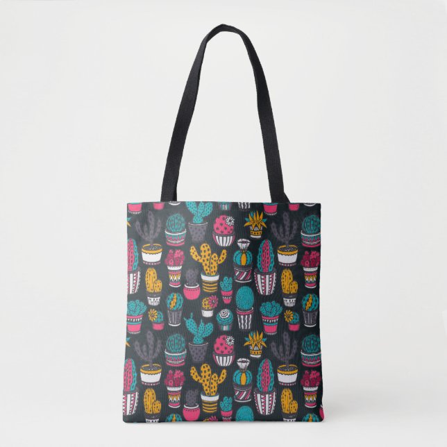 Bolsa Tote Cacto tirado mão no teste padrão do estilo do (Frente)