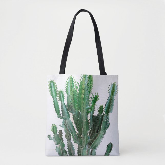 Bolsa Tote Cacto verde sobre fundo branco. (Frente)