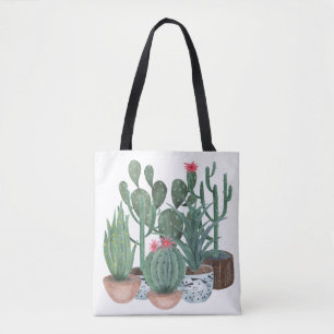 Bolsa Tote Cactos de aquarela.