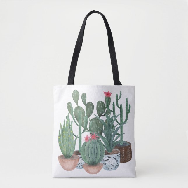 Bolsa Tote Cactos de aquarela. (Frente)