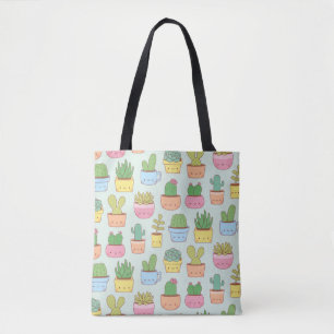 Bolsa Tote Cactos Fofos Suculentas Plantas Desenhos Padronage